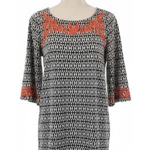 THML Mini Dress M Petite Black White Orange Embroidered Boho Hippie Artsy